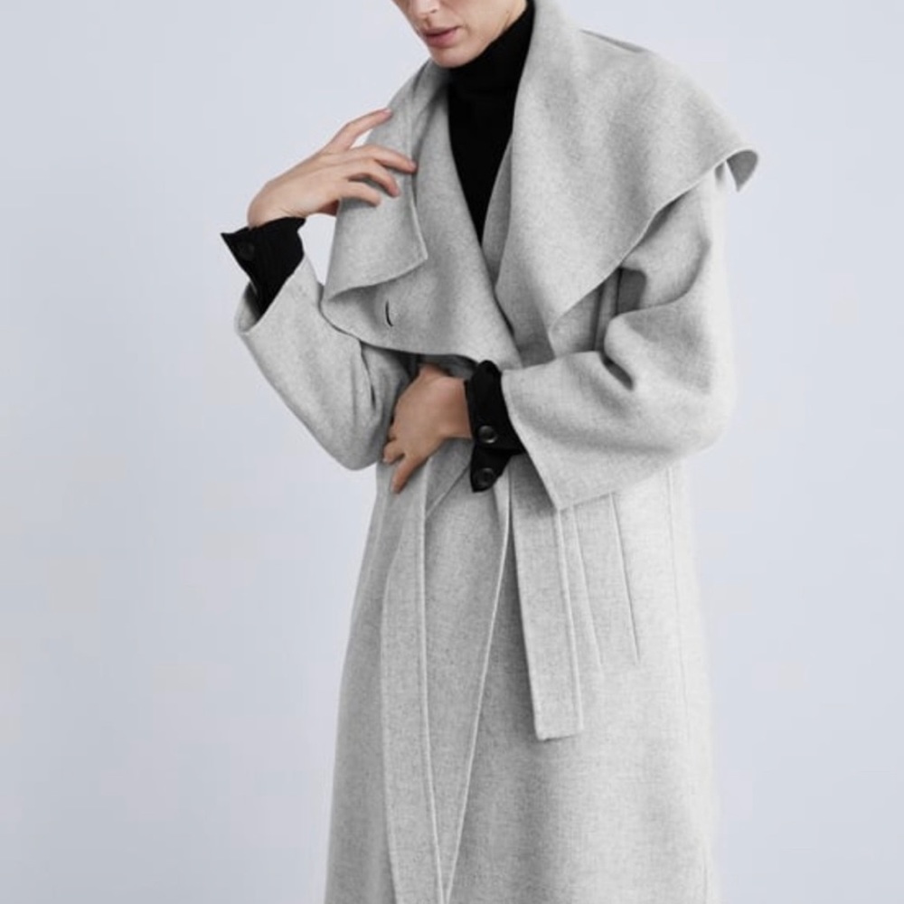 {zara} wool waterfall coat grey